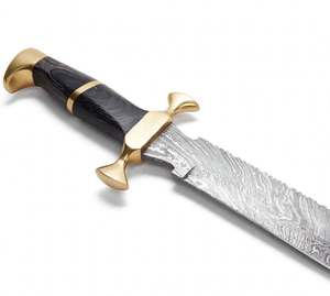 Cuchillo utilitario de hoja fija de acero de Damasco al por mayor con escala de madera oscura y pomo de latón - Product Image 6