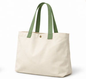 Long Handle Custom Printed Cotton Canvas Tote <b>Bag</b> Large Size Shopping <b>Bag</b> With Green Handles And Tassel Detail - Product Image 3