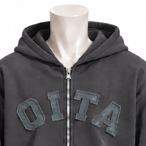 Charcoal Grey Mens <b>Full</b> <b>Zip</b> Hoodie Chenille Letter Patch Heavyweight Fleece Oversized Casual Streetwear <b>Sweatshirt</b> with Pockets - Product Image 3