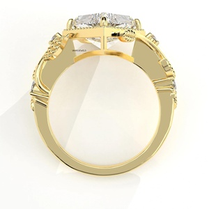 Anillo de compromiso y boda vintage con diamante cultivado en laboratorio con corte cometa certificado por IGI, halo y banda retorcida en oro de 10K, 14K, 18K - Product Image 4