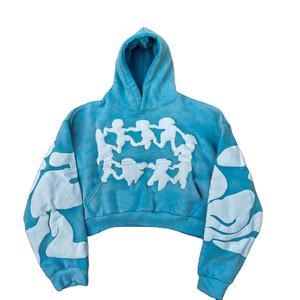 Sudaderas con capucha de gran tamaño con logotipo personalizado de 500GSM-600GSM para hombre, sudaderas gruesas de algodón pesado recortadas en blanco con estampado de hojaldre - Product Image 3