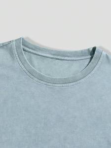 เสื้อยืดโอเวอร์ไซส์สีฟ้าอ่อน ผ้าฝ้าย 100% นุ่ม ระบายอากาศดี ทรงไหล่ตก สไตล์สตรีทแวร์ลำลอง เสื้อยืดฤดูร้อนสำหรับผู้ชาย - Product Image 3
