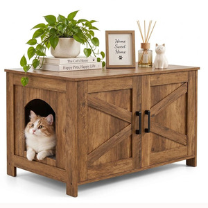 <b>Wood</b> <b>Cat</b> <b>House</b> Cabinet With Storage Doors And Pet Entry For Indoor <b>Cats</b> Living Room Furniture Classic Style - Product Image 1