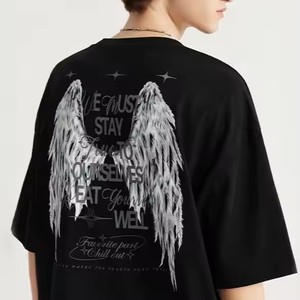 เสื้อยืดผู้ชายลำลองฤดูร้อน ผ้าฝ้าย 100% แขนสั้น ทรงโอเวอร์ไซส์ พิมพ์ลายเพชร ทรงหลวม - Product Image 3