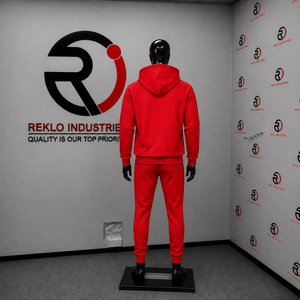 Conjunto Deportivo para Hombre con Capucha Roja, Sudadera y Pantalones de Color Sólido con Cierre Completo, Transpirable, de Poliéster, para Otoño, Estilo Casual Urbano - Product Image 4