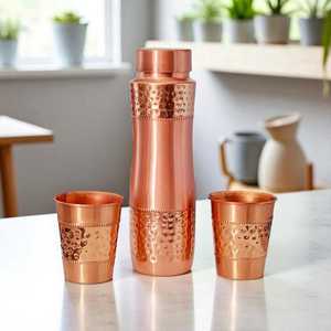 Copper <b>Water</b> <b>Bottle</b> Minimalist Design Portable Travel Drinkware Reusable Eco-Friendly Lids Included - Product Image 3