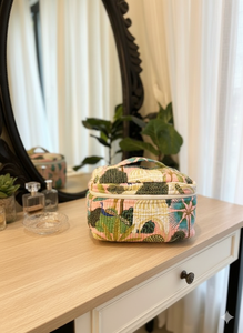 Quilted Eco-Friendly Vintage Style Cotton Makeup Box Water-Resistant Zipper Closure Durable <b>Travel</b> Storage Case - Product Image 2