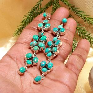 Natural Oval Green Turquoise Gemstones 925 <b>Sterling</b> <b>Silver</b> <b>Dangle</b> <b>Earrings</b> for Women Men Party Western Jewelry - Product Image 1