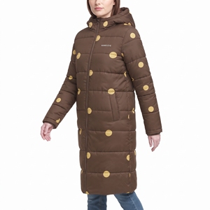 <b>Women's</b> Long Polka Dot Sublimated Puffer Jacket Waist <b>Belt</b> Hooded Quilted Winter <b>Coat</b> Warm Padded Outdoor Casual Style New Daily - Product Image 3