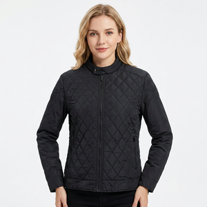 Men's Black <b>Quilted</b> Jacket Stand Collar Zipper Windproof Polyester Wadding Autumn Regular Fit - Product Image 6