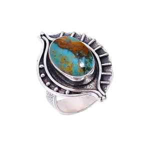Bague en cuivre et turquoise, argent sterling 925, ajustable, faite à la main, bijoux en pierres précieuses, bague de luxe - Product Image 2