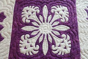 Royal Purple Hawaiian Sampler <b>Quilt</b> With Hand Applique Block Designs Custom Cotton Heirloom <b>Bedspread</b> For Queen King California - Product Image 4