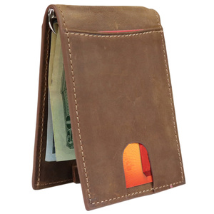 Custom Logo Minimalist Genuine Leather Slim <b>RFID</b> <b>Blocking</b> High Quality Money Clip <b>Wallet</b> with Strong Magnetic Closure for Men - Product Image 4