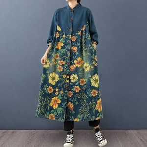 Solid Denim Long <b>Coat</b> Women Mandarin Collar Oversized a Line Mid Length Casual Jacket Colored Wash Breathable Winter - Product Image 2