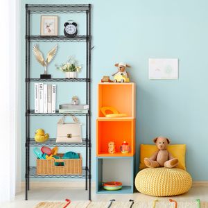 Scaffale portaoggetti da pavimento in acciaio al carbonio nero con assemblaggio sostituibile e ruote per l'organizzazione domestica - Product Image 1