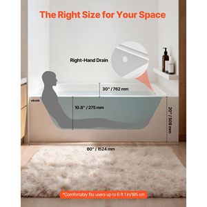 Bañera acrílica contemporánea de 60 x 30 pulgadas para alcoba, bañera grande para remojar con desagüe derecho y orificio de desbordamiento - Product Image 2