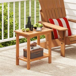 Tavolino da Giardino a 2 Ripiani in Legno Massello di Acacia con Capacità di 80 kg, Tavolino da Esterno per Patio - Product Image 2
