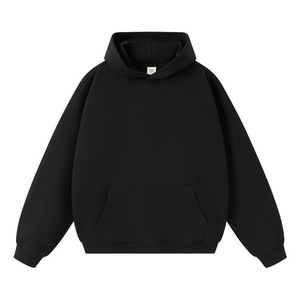 Men's Black Hooded Sweatshirt Oversized Cotton Fleece Casual Pocket Design Autumn Wear - Product Image 1