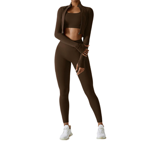 Best Selling High Quality Women's 3 Piece Yoga Set Breathable Seamless Mid Bra <b>Leggings</b> Latest Solid <b>Pattern</b> Front Logo - Product Image 2