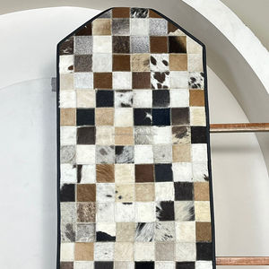 2026 New Elegant Handcrafted Genuine Cowhide Leather Table Runner Checkered Patchwork Designer Pattern Home Decor Dining Table - Product Image 5