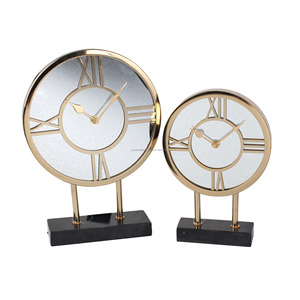 Metal Table <b>Clock</b> With Gold Plating Finishing Round Shape High Quality Black Stone Rectangular Base For Home Decoration - Product Image 1