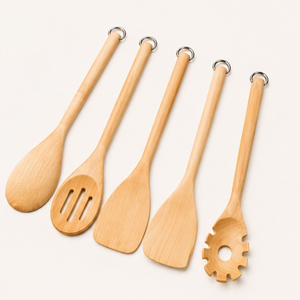 <b>Wooden</b> Cooking Spoons and Wood Utensil <b>Set</b> 5-Piece <b>Kitchen</b> <b>Wooden</b> Spatula and Pasta Server Pack for Non-Stick Cookware Wholesale - Product Image 3