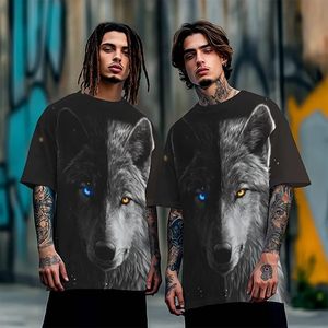 Men's Wolf Face <b>Animal</b> <b>Pattern</b> Short Sleeve O-Neck T-Shirt Digital Printed Casual Oversized Fit Jersey <b>Knitted</b> 100% Cotton - Product Image 6