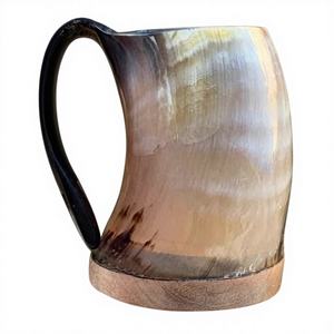 Tazas de Cuerno Vikingo 100% Naturales de Calidad Genuina, Ecológicas, Duraderas, Ligeras, Reutilizables, con Tapa de Bambú para Viajes, para Cerveza B.S. - Product Image 4