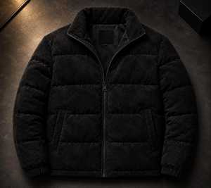 <b>Men</b> Black <b>Suede</b> Puffer <b>Jacket</b>, Quilted Leather Puffer, Luxury Coat, Gift For Him <b>Men</b> Black Fleece Puffer <b>Jacket</b> Stand Collar Zip - Product Image 4