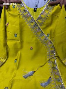 Kurti-Pantalón recto listo para usar, diseño Bollywood, seda Chanderi con bordado, cordón, lentejuelas e hilos, moda femenina. - Product Image 5