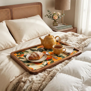 Plateau de service en bois artisanal avec imprimé fleur d'oranger, plateau décoratif pour table basse par blossom craft india - Product Image 3