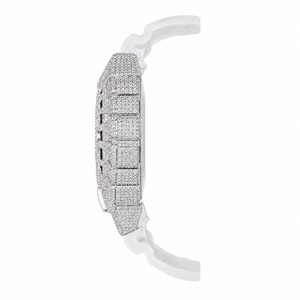 Luxury Women's Round Quartz <b>Watch</b> With Rhinestone Stainless Steel Case White Silicone Band - Product Image 4