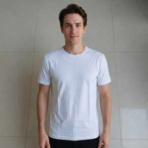 <b>Men's</b> <b>White</b> 100% Cotton Crew Neck Short Sleeve Solid T-<b>Shirt</b> Regular Fit Breathable Jersey Summer Tee 160 GSM Eco-Friendly - Product Image 6