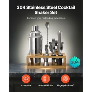 Set da Cocktail in Acciaio Inox 10 Pezzi con Supporto in Bambù, Kit da Barman per Martini e Cucchiaio Miscelatore - per Cocktail e Ricette di Drink - Product Image 3