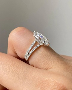 Marquise Lab Grown Diamond Solitaire <b>Ring</b> 14K White Gold Hidden Halo <b>Split</b> Band Half Eternity Engagement Wedding <b>Ring</b> - Product Image 5