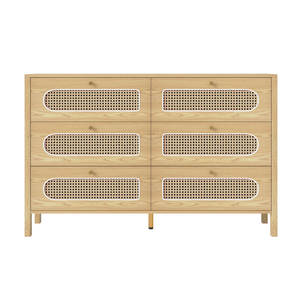 Commode double en bois de rotin de 47.2 pouces avec 6 tiroirs pour chambre ou salon - Product Image 3