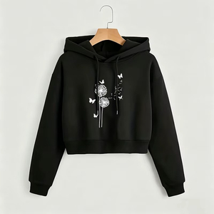 Sudadera Corta con Capucha para Mujer, Diseño Profesional de Diente de León con Estampado de Mariposa, Sudadera Corta Estilo Y2K, Sudadera Gótica - Product Image 4