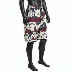 Short de basketball en maille polyester premium 180 GSM, crème, multicolore, imprimé par sublimation, panneau rayé, logo personnalisé - Product Image 3