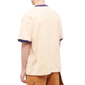 Men's Oversized Cotton Jersey <b>T</b>-<b>Shirt</b> With <b>Purple</b> Contrast Trim Short Sleeve Casual O-Neck Solid Color Ringer Design - Product Image 2