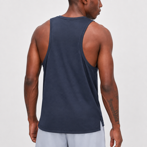 Men's <b>Navy</b> Blue Sleeveless Tank <b>Top</b> O-Neck Solid Color Knitted Quick Dry Polyester Casual Fitness Wear - Product Image 2