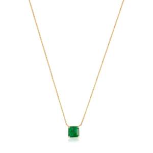 14K Solid Gold 1.51 Ct Emerald Square Cut Chain Necklace Rhodium Plated - Product Image 5