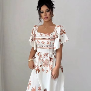 Nuevo Vestido Midi Blanco Elegante con Escote Cuadrado y Mangas con Volantes Femeninos, Tela Transpirable de Alta Calidad, Vestido Largo Maxi - Product Image 1