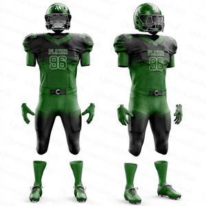 Uniformes de Fútbol Americano Personalizados al por Mayor, Conjunto de Jersey y Pantalones Sublimados en Verde y Negro, Fabricante al por Mayor - Product Image 2