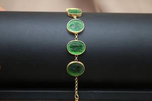 สร้อยข้อมือเงินแก้วเขียวแกะสลักแบบกรีก เครื่องประดับโรมัน ทำด้วยมือ สไตล์โบราณ ของขวัญสุดพิเศษ วันแม่ - Product Image 5