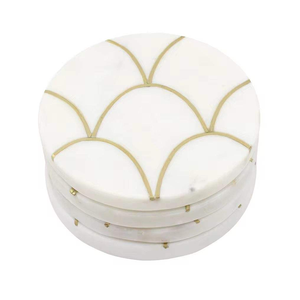 Sous-verre rond classique en os incrusté, écologique, motif écailles de poisson, épaisseur et diamètre personnalisables, idéal pour offrir - Product Image 2