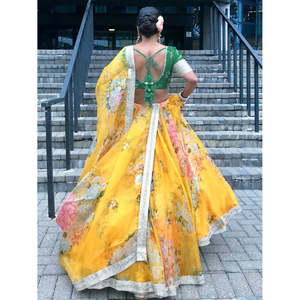 <b>Charming</b> Yellow Floral Printed Organza Wedding Wear Lehenga Choli - Product Image 3