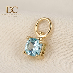 Colgante minimalista de oro macizo de 14 quilates con amuleto de Yag Paraiba azul cultivado en laboratorio, joyería fina para mujer, para pulsera o collar. - Product Image 5