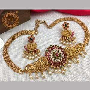 Ensemble de collier ras du cou en pierre de poterie plaquée or 10581096PGR ensemble de bijoux fins exquis - Product Image 1