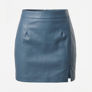 Jupe crayon mini en similicuir pour femme, couleur unie, avec fente latérale, taille normale, style minimaliste, à porter en toutes saisons - Product Image 1