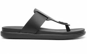 Sandales classiques noires pour hommes, à bout ouvert, en cuir, décontractées, à semelle plate, légères, chaussures d'été pour les voyages en plein air et - Product Image 2